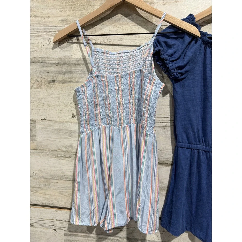 Art Class Old Navy Romper Bundle Girls 10/12 Blue Striped Summer Boho EUC